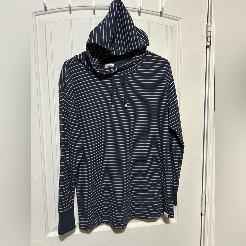 L.L. Bean Navy and White Striped Hoodie